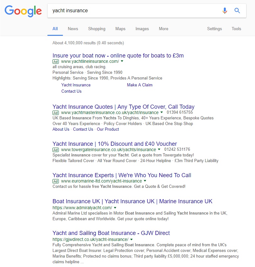 SEO Consultant Hampshire Gets Admiral Yacht Insurance To The Top Of Google