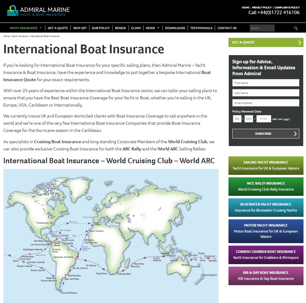 Yacht Insurance Company Grows Organic Search Conversions By 315% - International Boat Insurance Landing Page - SEO Consultant Hampshire