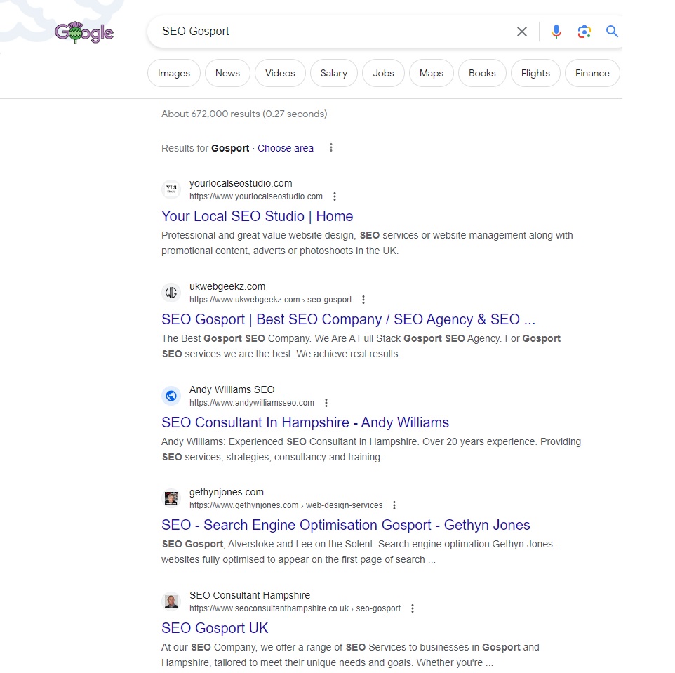 SEO Consultant Hampshire Gets To Position 5 In Google For SEO Gosport In Hampshire