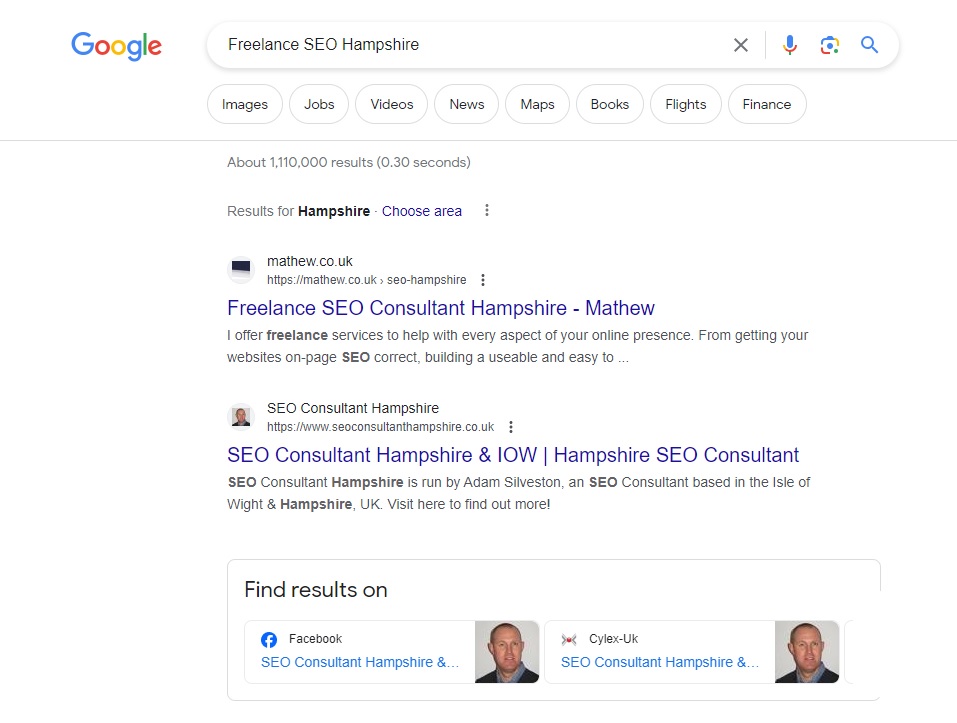 SEO Consultant Hampshire Grows Local Freelance SEO Landing Pages In Hampshire - Position 2 For Freelance SEO Hampshire